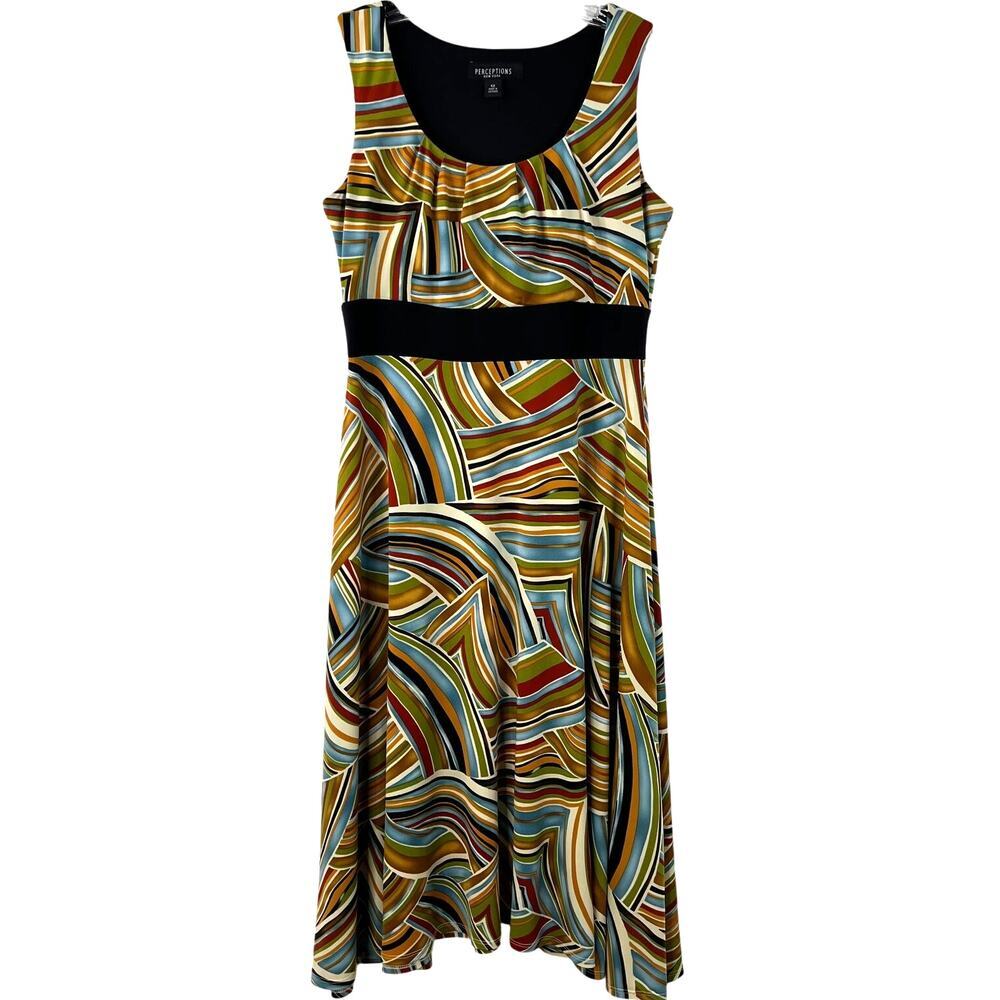 Perceptions Vintage Women's Multicolor 70's Shift Dress Sleeveless Flowy Size 12